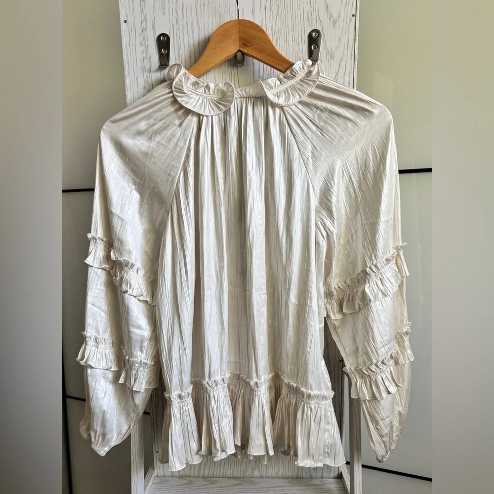 BCBGMAXAZRIA Ruffle Peasant Long Sleeve Blouse - Picture 8 of 15